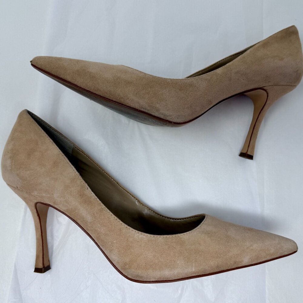 Ann Taylor Suede Pumps  Size 11M  Nude Beige Pointed Toe High Heel Shoes